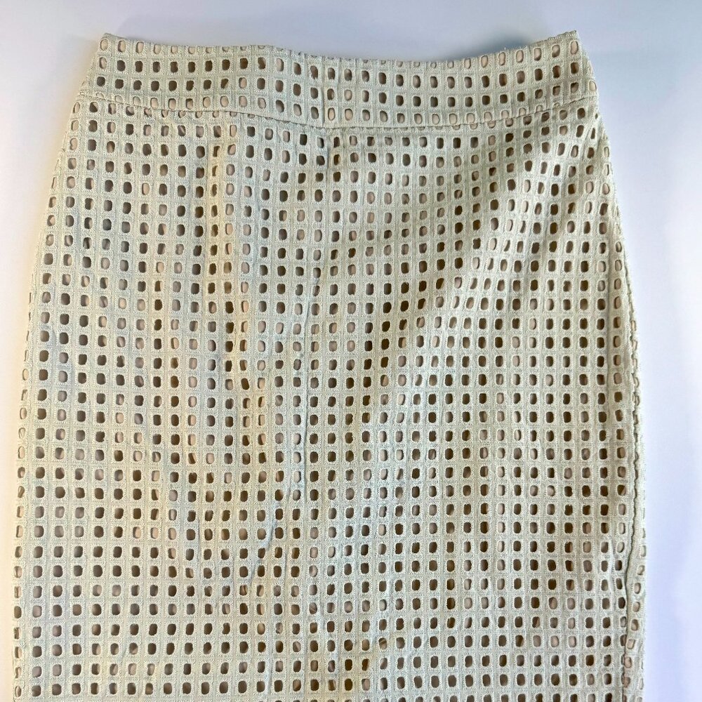 Ann Taylor Mint Beige Eyelet Knee Length Pencil Skirt Size 0
